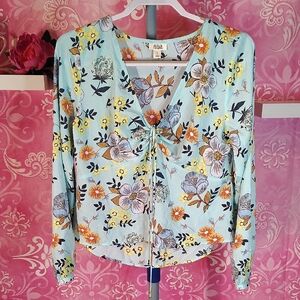 a.n.a Floral V-Neck Blouse - Sky Blue